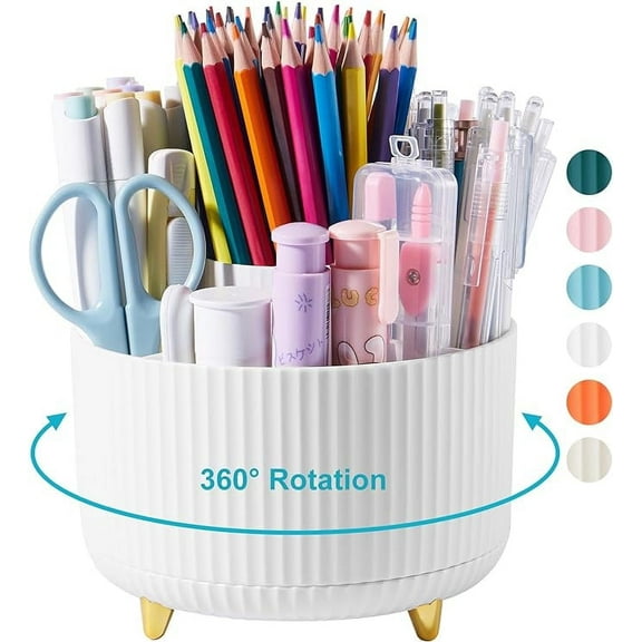 Lolocor Desk 360 Degree Rotating Pencil Holder, 5 Count,White