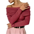 thumbnail image 2 of RXIRUCGD Chandail Tricoté à Manches Longues et Épaules Dénudées pour Femmes, Col Rond, Automne/hiver 2024, Rouge, Taille : m, 2 of 5