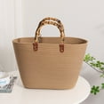 thumbnail image 3 of Fashion Beach Bags Bamboo Handle Cotton Woven Tote Striped for Travel (Style 7), 3 of 4