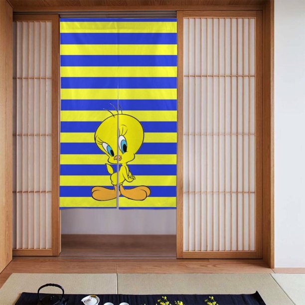 Cortina de puerta semiopaca con patrón de patchwork de dos piezas de Tweety Bird, cortinas opacas decorativas para dormitorio, sala de estar, decoración de habitación de niños, 34 x 56 pulgadas,