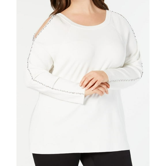 Womens Sweater Plus Pullover Cold-Shoulder Rhinestone 2X