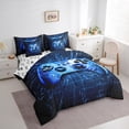 thumbnail image 3 of jejeloiu Teens Blue Gamepad 7-Piece Bedding Comforter Set,Modern Gamer King Bedding Sets,Blue Geometric Honeycomb Bed Sheets For Boys Kids,Ultra Soft Home Decor Reversible, 3 of 8