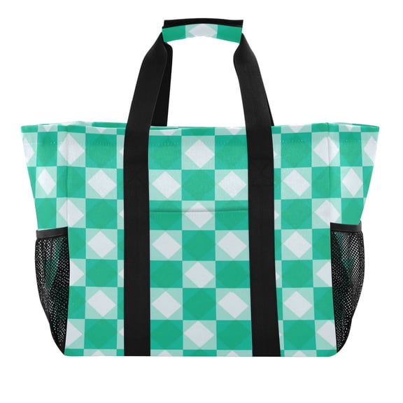 Large-capacity handheld storage bag Thickened picnic travel bag oversized clothing luggage organizing bag Emerald Green Squares