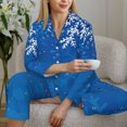 thumbnail image 6 of Pofeuu Blue Christmas With Snowflakes Print Womens Pajamas Set Long Sleeve Sleepwear Button Down Nightwear Soft Pj Lounge Sets Button Down Pajamas Women-Medium, 6 of 7