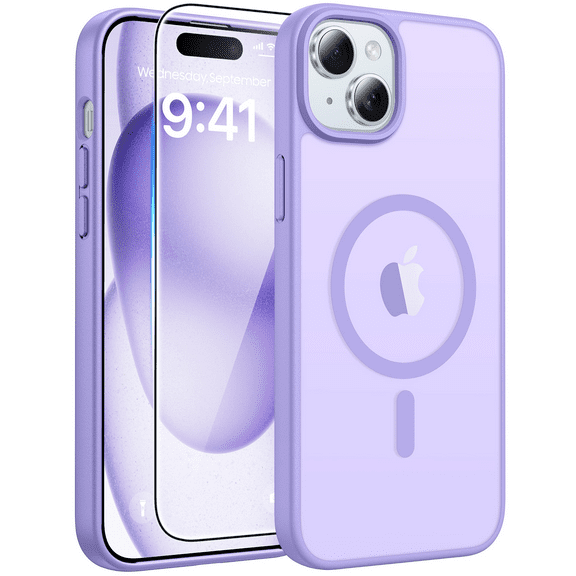 FU2043 for iPhone 15 Case: for iPhone 14 & iPhone 13 Case | Magnetic Frosted Translucent Slim Shockproof Cell Phone Cover | Military Grade Protection Drop Proof Tough Protective Cases - Purple