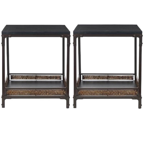 Home Square Abbie 25.2"H Pine Wood End Table in Brown - Set of 2