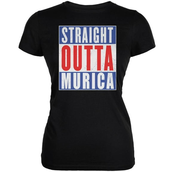 Straight Outta July 4th Murica Funny Black Juniors Soft T-Shirt - Small