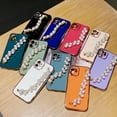 thumbnail image 5 of for iPhone Case,Luxury ElectroPlated Smooth with Pearl Hand Bracelet Bumper Camera Lens Protection Soft Shockproof Phone Case (Orange,iPhone 14), 5 of 6