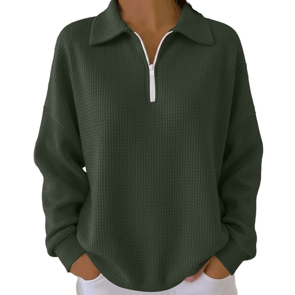 Women's Knit Top 1/4 Zip Pullover Textured Sweatshirt Long Sleeve Loose Fit Casual Tunic Tops