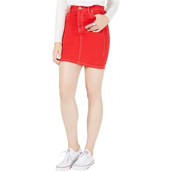 Kendall Kylie Womens Cotton Denim Mini Skirt, Red, 31