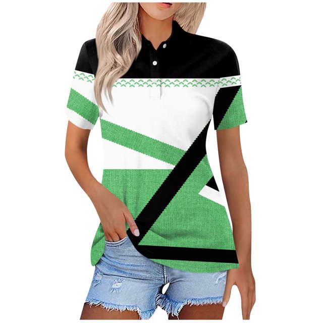 Blusas para las Mujeres Impresión Casual Manga Corta Turndown Collar Botón Superior, Tops Cortos para las Mujeres