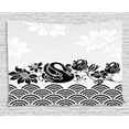 thumbnail image 1 of Animal Decor Tapestry, Black Swan Couple Swimming in Abstract Waves with Swirling Blooming Pattern , Wall Hanging for Bedroom Living Room Dorm Decor, 60W X 40L Inches, Black White, by Ambesonne, 1 of 2
