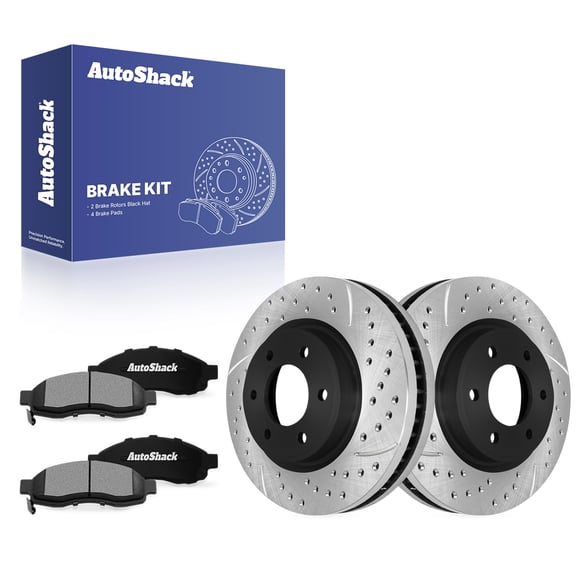 AutoShack Front Brake Rotors & Ceramic Pads for Nissan, TITAN 2007, 4WD RWD V8 5.6L - E-Coated Drilled & Slotted - ShadowGuard - 13.77" (349.7 mm), 6-Lug