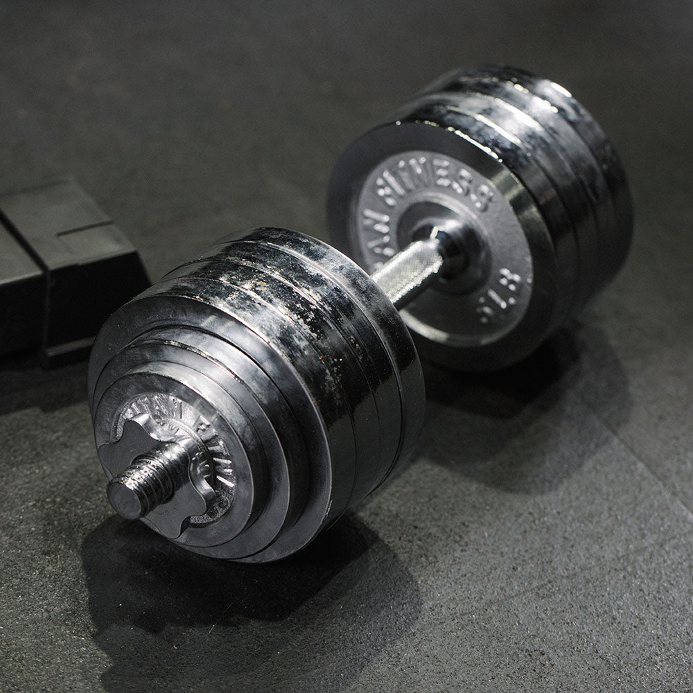 Titan Fitness 105 LB Adjustable Chrome Dumbbell Set, Pair of 52.5 LB Dumbbells, Medium Knurl Grip Handles