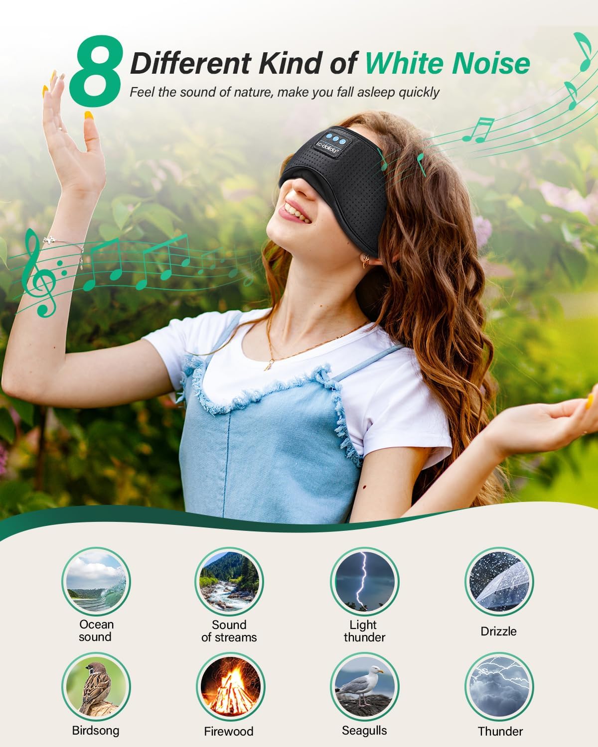 LC-dolida Sleep Headphones, White Noise Bluetooth Sleep Mask 3D Wireless Eye Mask Sleeping Headphones, Sleep Mask with Bluetooth Headphones for Side Sleepers Travel Yoga, Cool Gifts