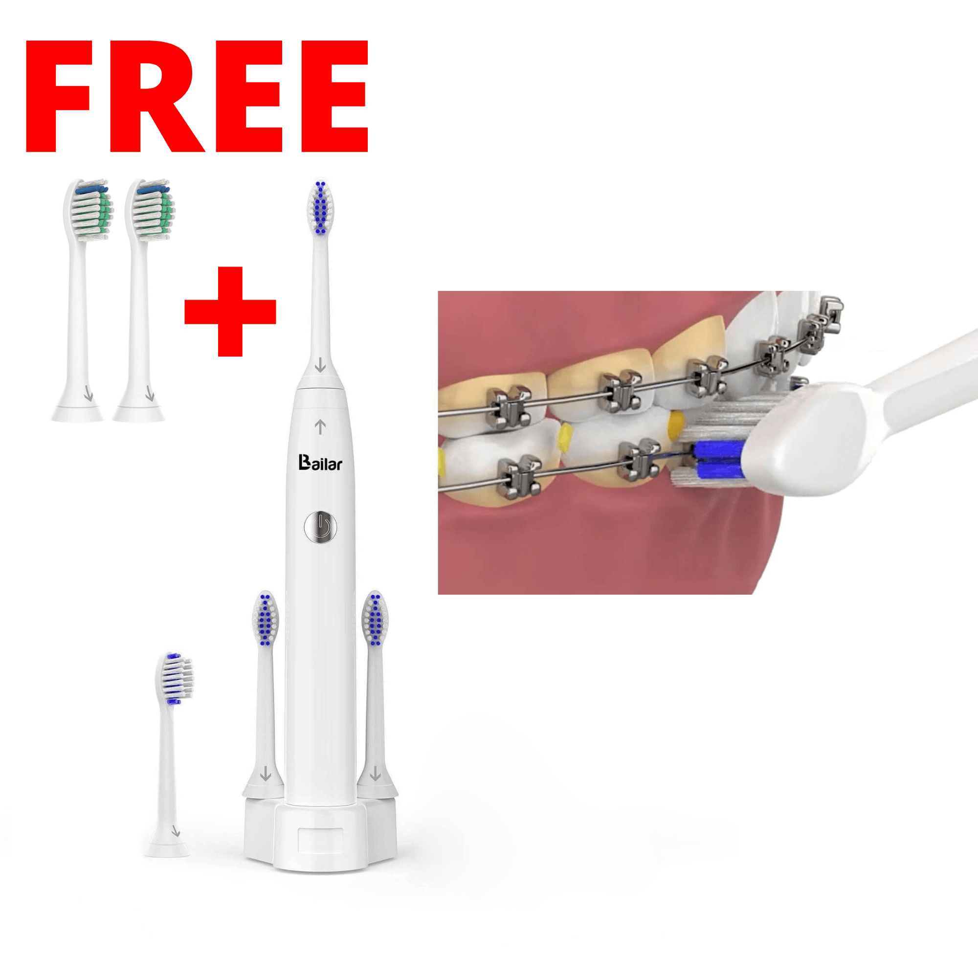Toothbrush For Braces Rechargeable with 4 Heads Bonus 2 AFTERCARE