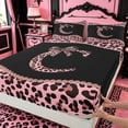thumbnail image 4 of meiyoeat Cheetah Pattern Monogrammed C King Sheets For Kids,Pink Leopard Print Bow Bedding For Girls,4-Piece, 4 of 6