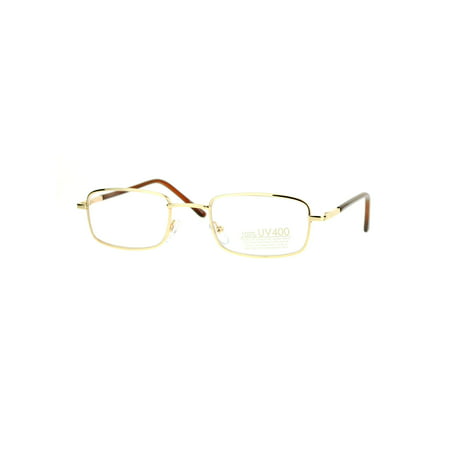 SA106 Spring Hinge Mens Snug Narrow Rectangular Metal Rim Eyeglasses Gold