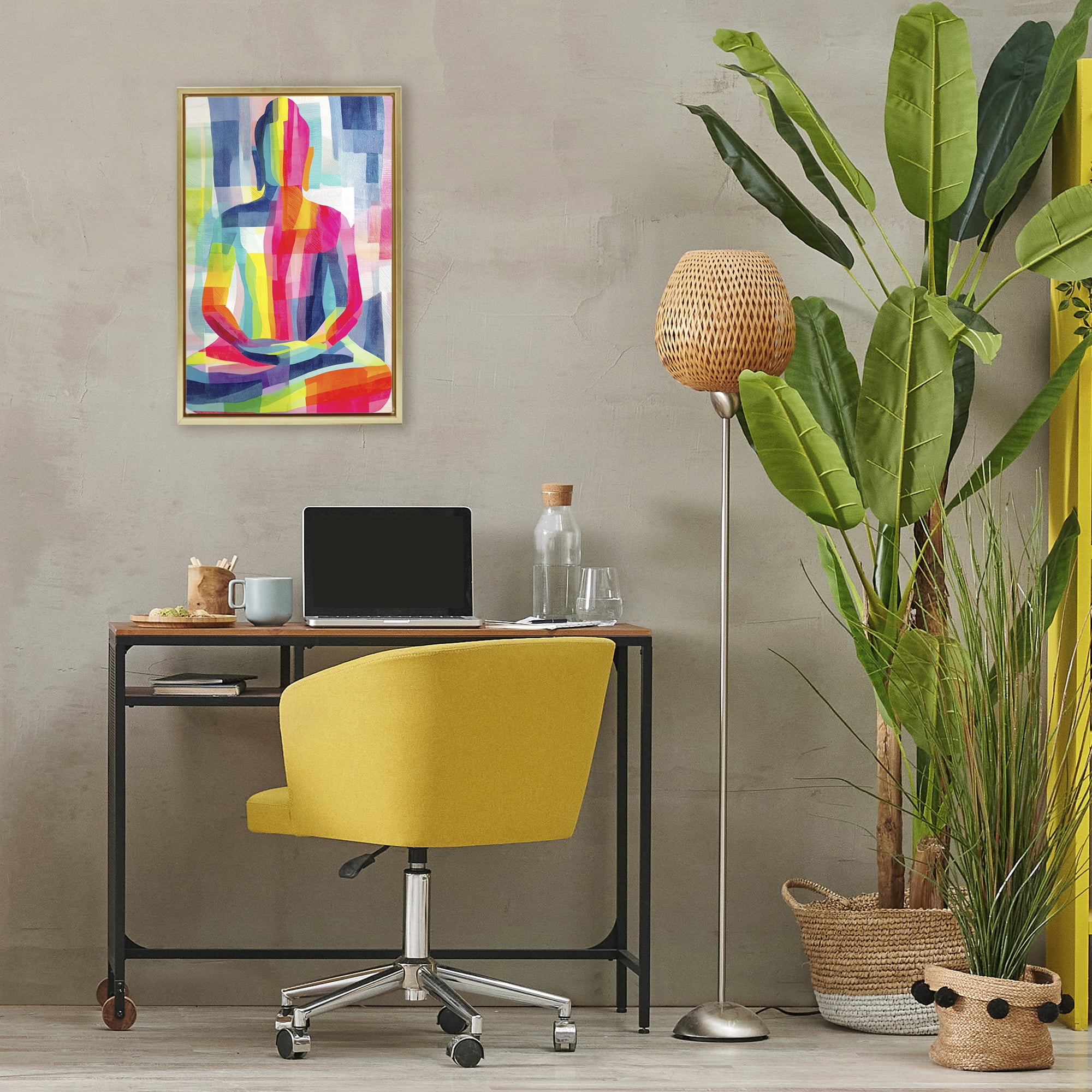 Geometric Buddha In Spectrum Gold Floating Frame Canvas Art, 17 x 25, By Chromatic Storm Studio