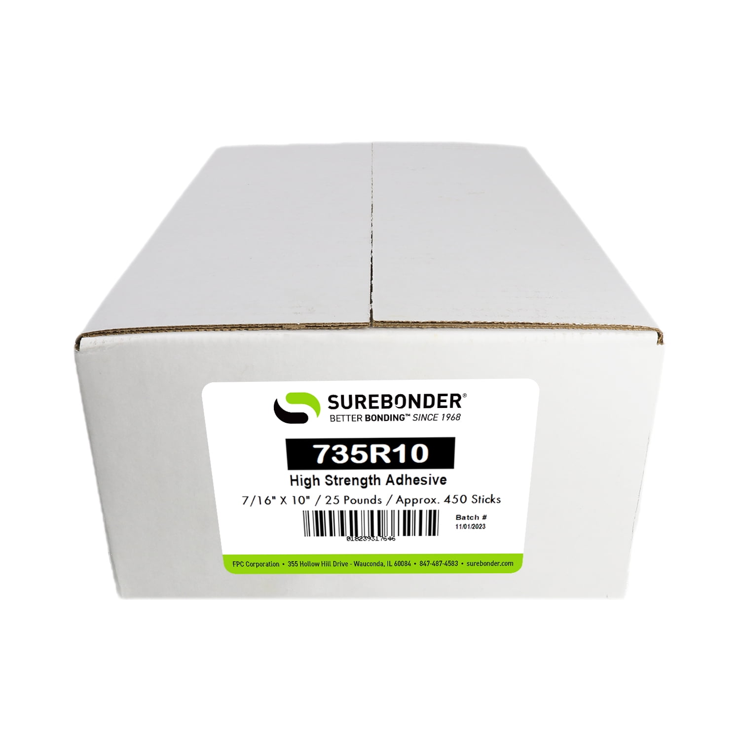 Surebonder Industrial High Strength Hot Glue Sticks, Standard Full Size 7/16" x 10" Length, 25 lb. Box, 450 Sticks, Amber Color, For Tough Applications - Made in USA (735R10)