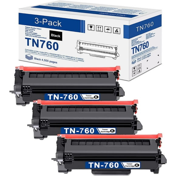TN-760 TN760 Black Toner Cartridge 3-Pack Replacement Compatible for Brother TN730 TN-730 High Yield Compatible with HL-L2350DW HL-L2370DW L2390DW MFC-L2710DW Printer