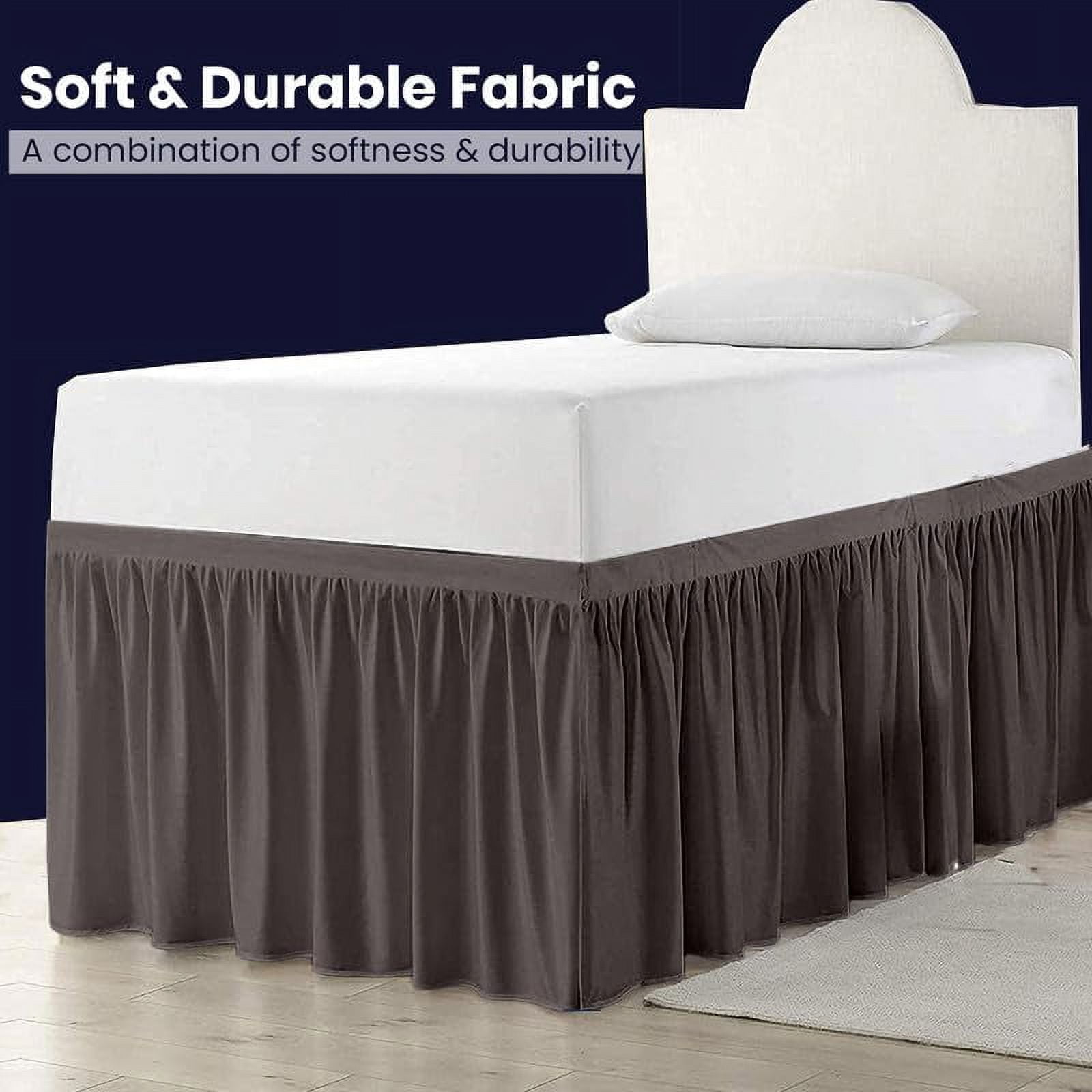 Dorm Bed Skirt Twin XL 60" Drop, College Dorm Room Bed Skirts Easy to Put On Twin XL Size Dust Ruffle Dorm Sized Bed Skirts, 600TC Egyptian Cotton Bed Skirt, (Grey, Twin-XL - 60" Drop)