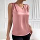 thumbnail image 3 of Top sin mangas de satén con cuello en V para mujer, para el verano, blusa informal transpirable de poliéster de color liso, 3 of 6
