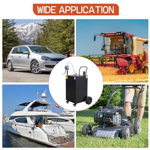 2025 New 30 Gallon Portable Gas Caddy Fuel Storage Tank, Large Gasoline Diesel Can Hand Siphon Pump, with Rolling Flat-Free Solid Rubber Wheels, for Boat, ATV, Car, Motorcycle