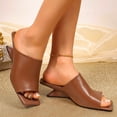 thumbnail image 4 of Rokment Metallic Geometric Wedge High Heels Square Toe Mules for Women Ladies 2026 Fashion Casual Leather Dress Slip on Backless Slides Sandals Summer Brown Size 9, 4 of 6