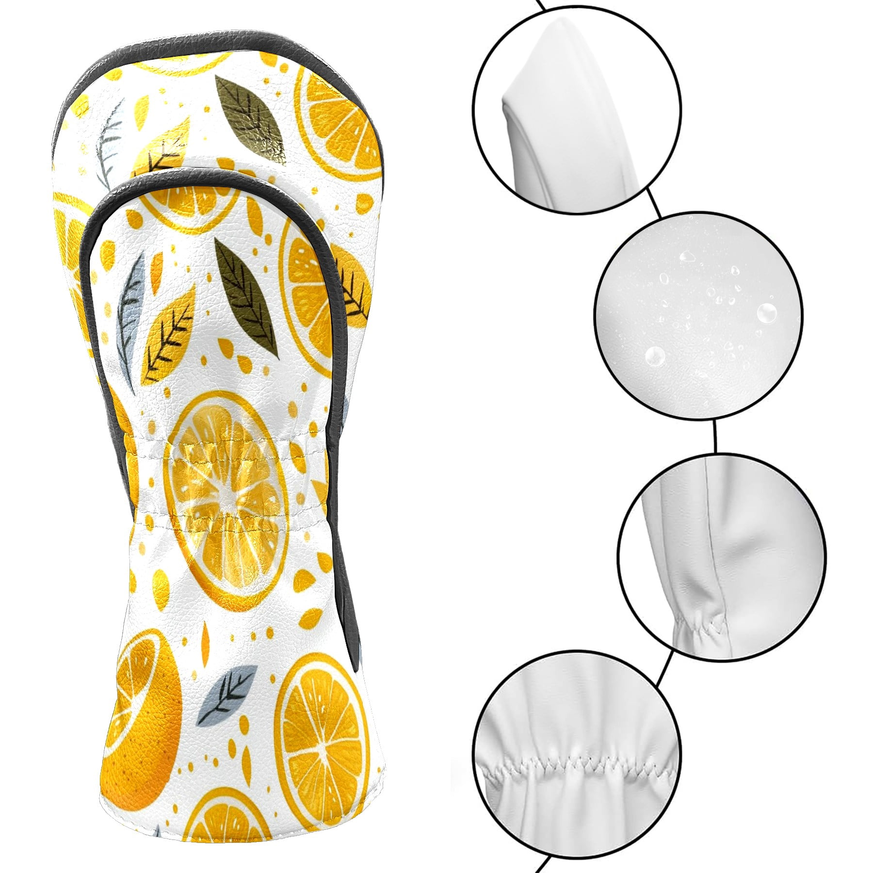 Golf Head Covers Orange Pattern for Driver, Wood & Hybrid, Premium Waterproof PU Leather with Plush Lining, Vibrant Golf Gifts