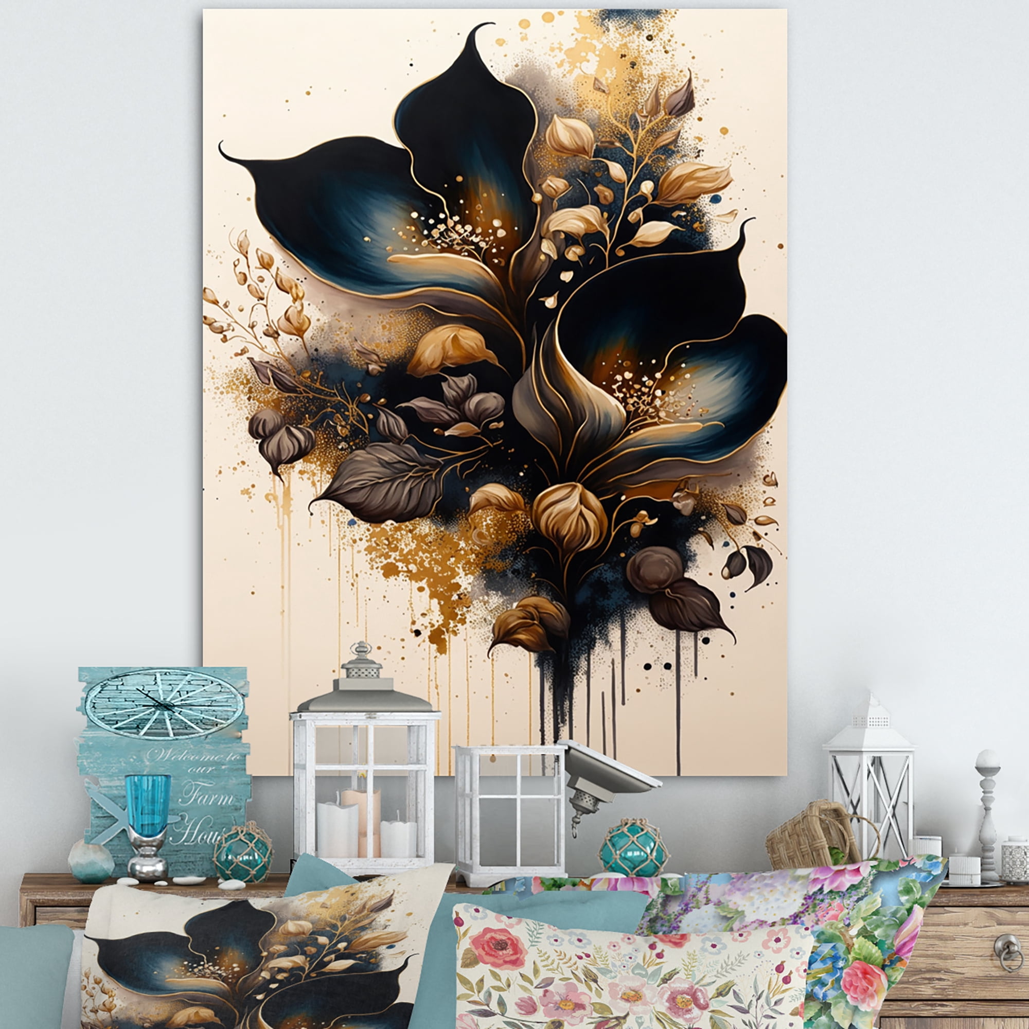 Designart Deep Blue Calla Lily Bouquet I Canvas Wall Art