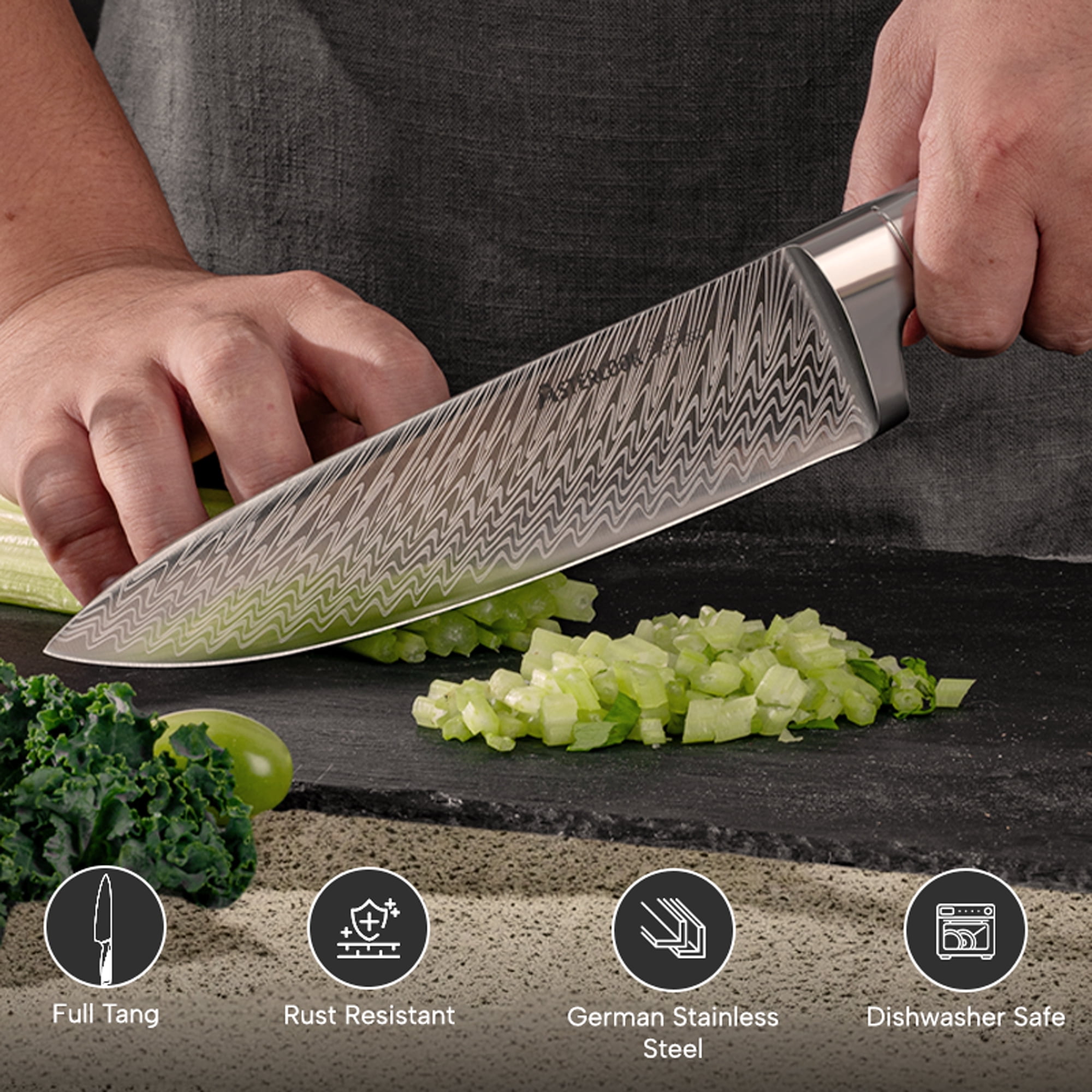 Astercook 20 Pcs Kitchen Knife Set with Block, Full Tang Knives Sets German Stainless Steel, Builtin(图4)