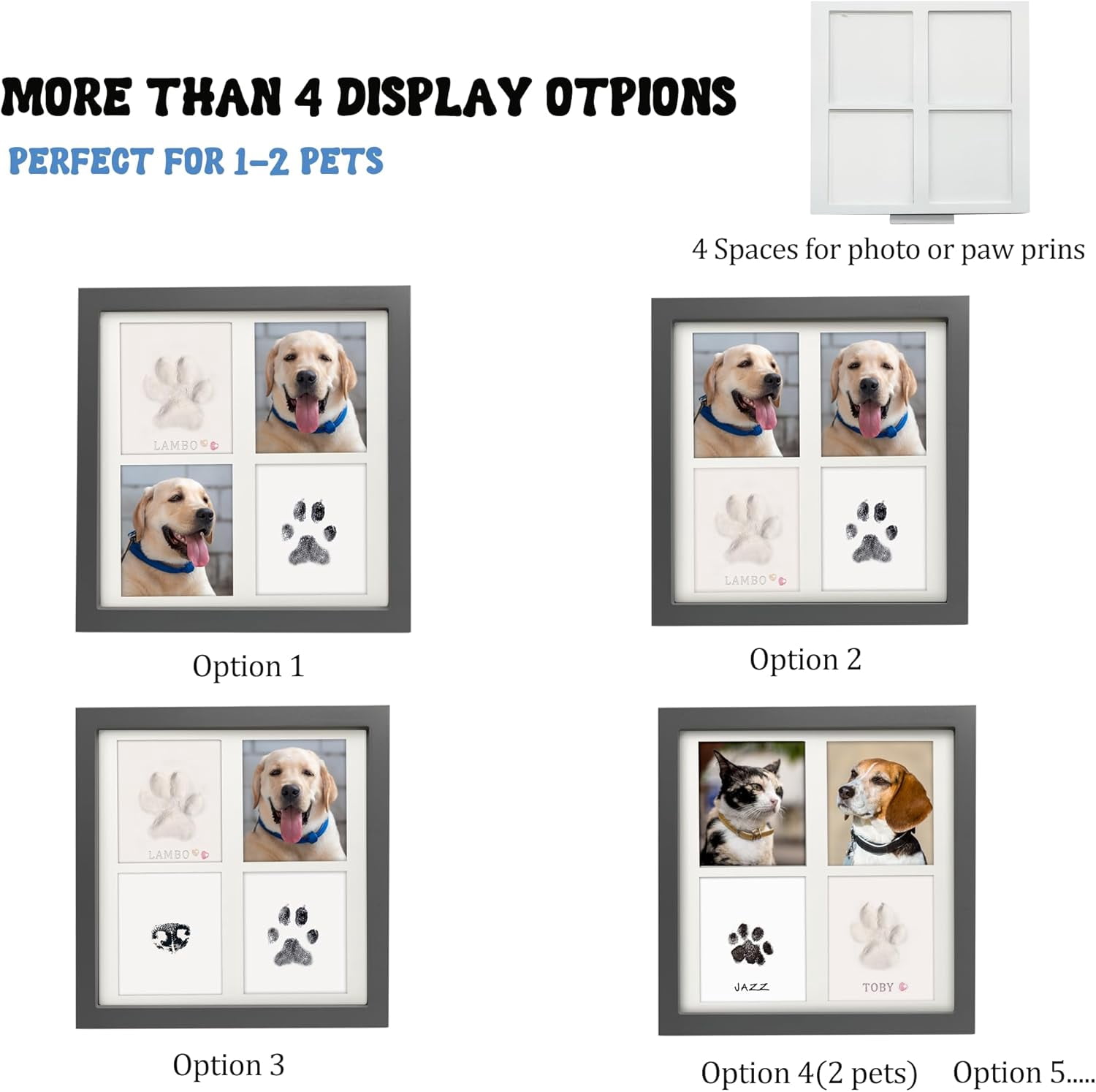 Ink & Clay Paw Print Kit for Dog Cat,Clean-Touch Ink Pad & Soft Clay,Pet Paw Print Impression Kit Large Area,Keepsake Frame for 1-2 Pets,Cat/Dog Gifts