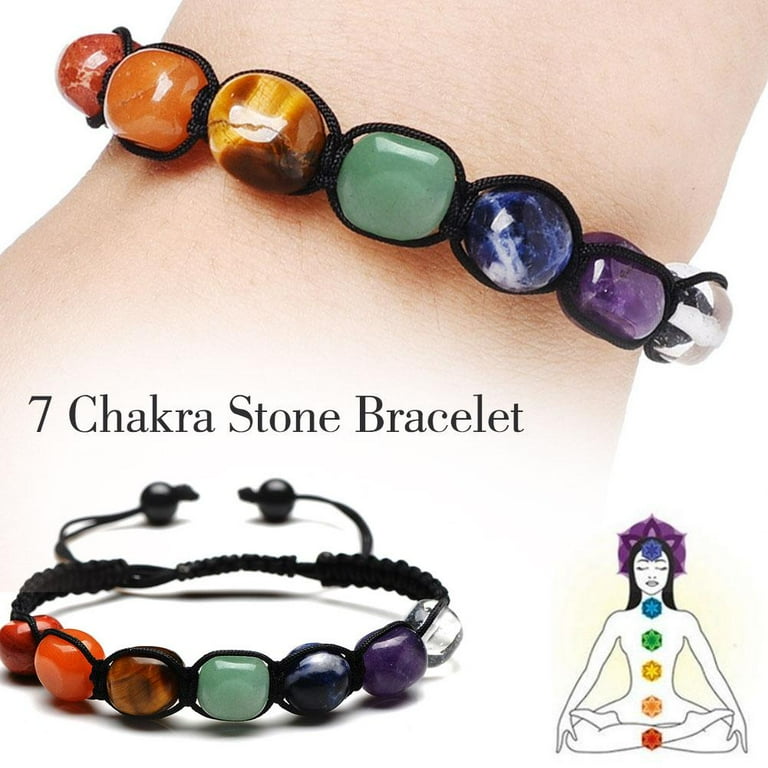 2 Pcs Energy 7 Chakra Bracelet Unisex Crystal Healing Stone Bracelet