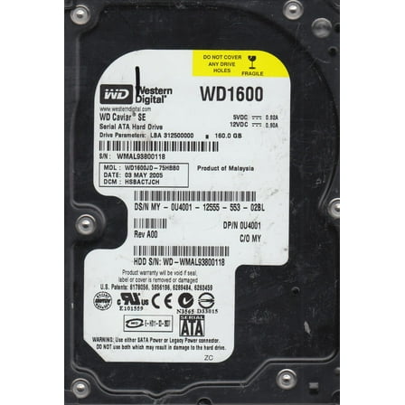 WD1600JD-75HBB0, DCM HSBACTJCH, Western Digital 160GB SATA 3.5 Hard Drive