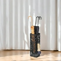 LEDREM Square Umbrella Stand Organizer with Drip Tray , 4-Hook Steel Holder for Entryway Storage , Freestanding Design , Black