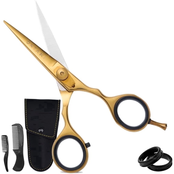 Ontaki Beard & Mustache Scissors Japanese Steel Grooming Shears 5.5 inch Gold Adjustable