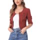 thumbnail image 4 of CHAQUETA DE JEAN CORTA SIN CUELLO PARA MUJERES CON MANGAS 3/4 EN COLOR MARRÓN ROJIZO TALLA L, 4 of 5