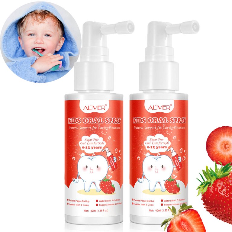 2 Pack Kids Oral Spray 0-12 Years,Mouth Wash for Toddler Children,Mouth  Spray Cavity Prevention,Easy Dental Care Day and Night, Xylitol Strawberry