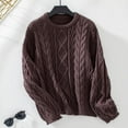 thumbnail image 2 of Dagegui Chandails en Tricot Torsadé pour Femmes, Col Rond Décontracté, Manches Longues, Hauts Coupe Ample, Chandail à Enfiler Automne Hiver pour Tous les Jours, Café, S, 2 of 3