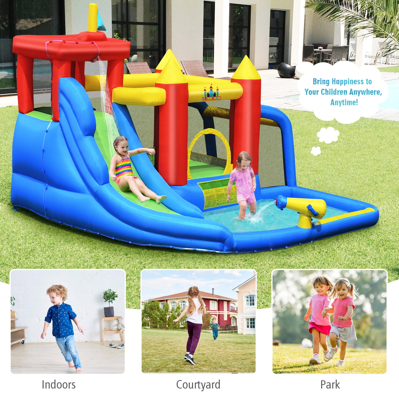 Infans Inflatable Bouncer Water Slide Bounce House Splash Pool without Blower