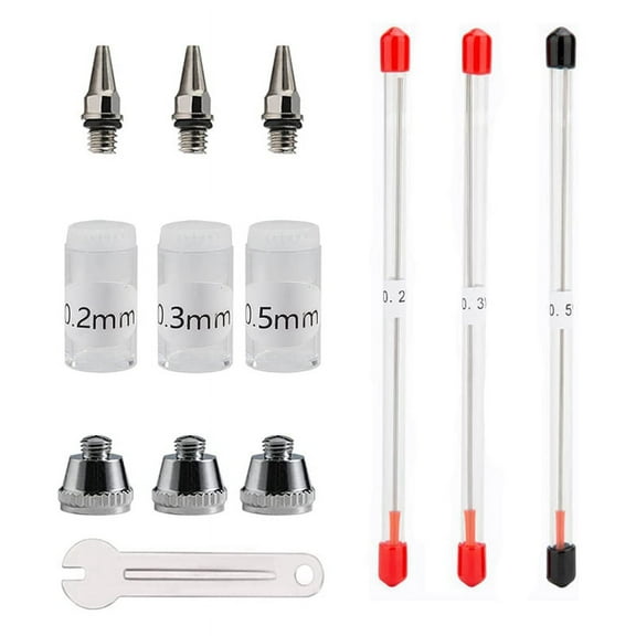 Airbrush Nozzle Needle Cap 0.2mm 0.3mm 0.5mm Replacement Accessories Parts with Wrench for AirBrush Kit