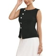 thumbnail image 4 of INSPIRE CHIC Women's Sleeveless Formal Top Button Decor Round Neck Cropped Peplum Vest Tops S Black, 4 of 5