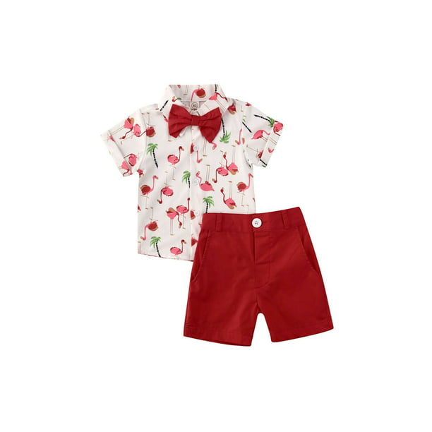 Calsunbaby Summer Toddler Kids Baby Boy Gentlemen Suit Flamingo Shirt Tops Shorts Pants 3pcs Outfits Clothes Walmart Com Walmart Com