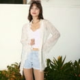 thumbnail image 4 of Women's Crochet Cardigan Casual Lightweight Long Sleeve Open Front Cardigans- Large ,White, 4 of 6
