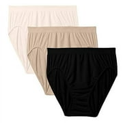 3 Pack Light Beige, Nude and Black Bali Women's Plus Size 3-Pack Solid Microfiber Full Brief Panty