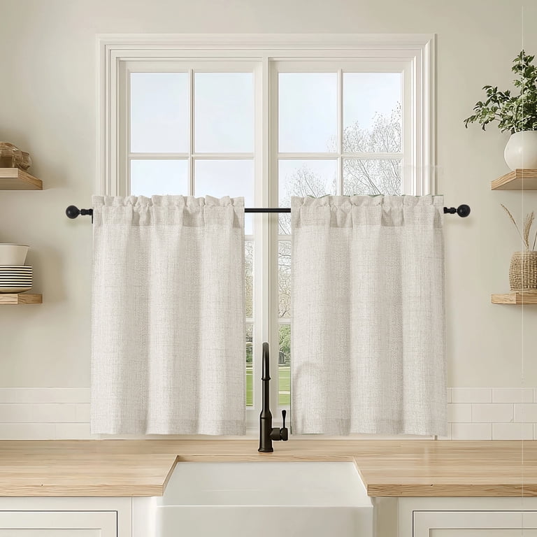 OVZME Judy Cafe Curtains, 30"W x 30"L, Natural Faux Linen photo 1