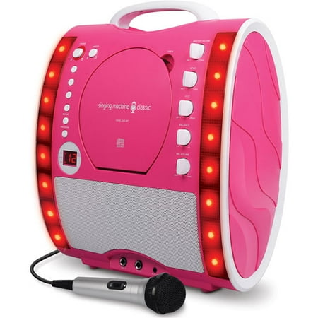 Plug And Play Karaoke - Singing Machine Portable Plug and Play CD+G Karaoke System with Microphone and Disco Lights, Pink