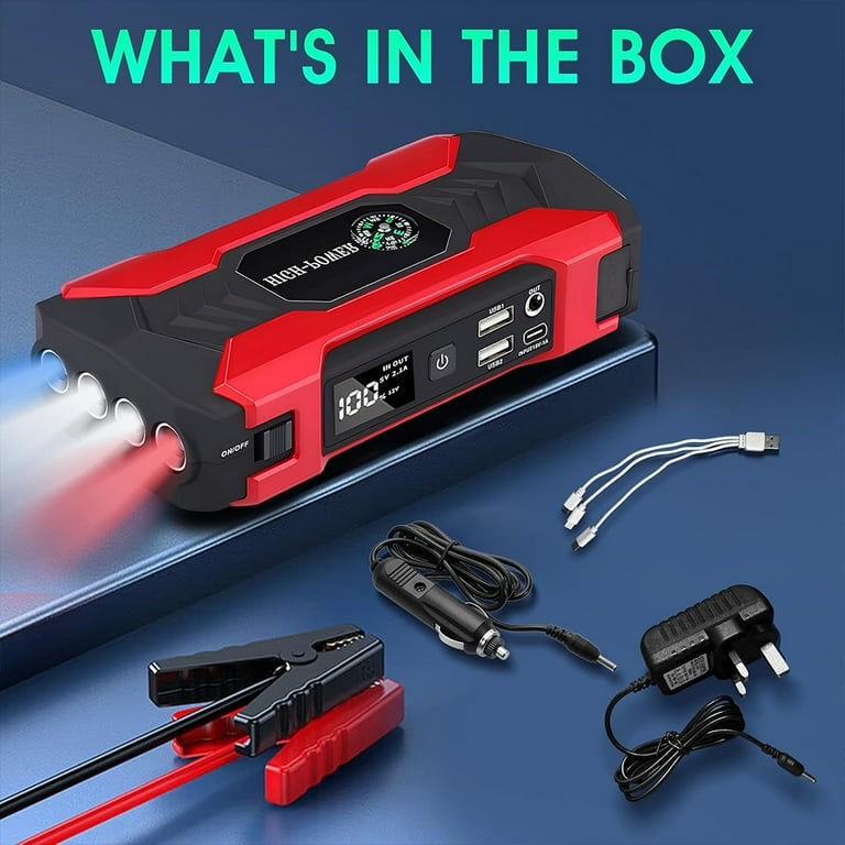 auto starter car vattery recharger with flashlight IDEAPLAY Jump Starter, 1500A Battery Jump Portable for Up to 7.0L Gas and 5.5L Diesel Engine,Type C Fast Charging Battery Jumper LED : Automotive Unique reverse charging function jump starter and battery charger can charge your car battery and start your car in 20 minutes without opening the car hood Car Jump Starter, 28000mah Portable
