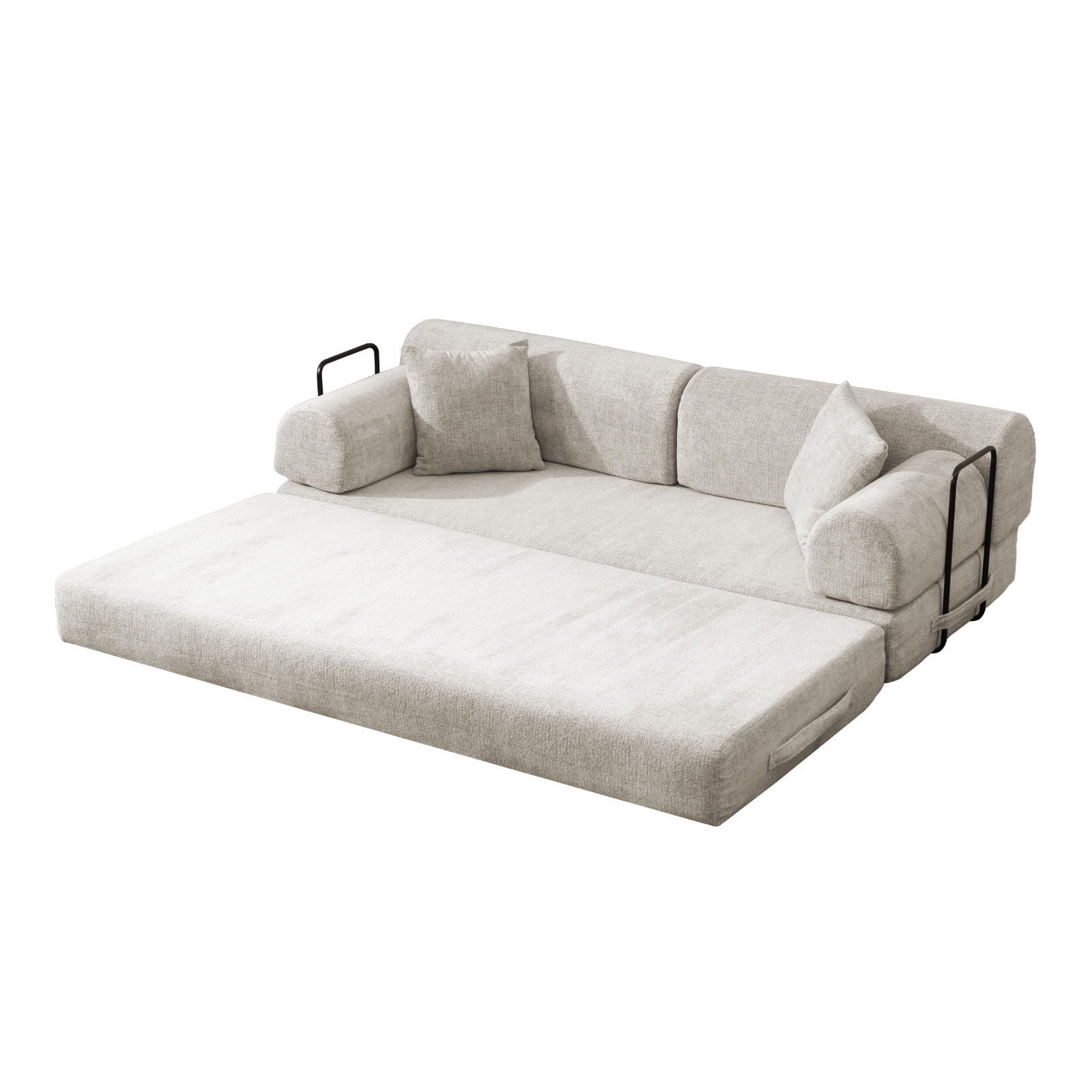 Hommoo Convertible Sleeper Sofa Bed, Two-Tone Blended Boucle Fabric Floor Sofa Folding Mattress Lounge Couch with Fixed-Shape Frame, Light Camel